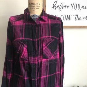 Pink & Black Button Flannel